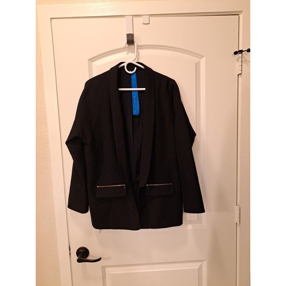 Kit and Ace Women Size 6 Black Blazer Wool Zipper Pocket Lapel Boxy Jacket